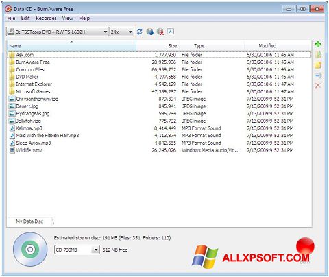 Zrzut ekranu BurnAware Free na Windows XP