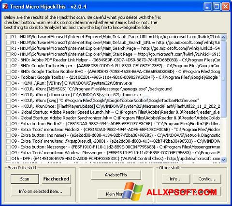 Zrzut ekranu HijackThis na Windows XP