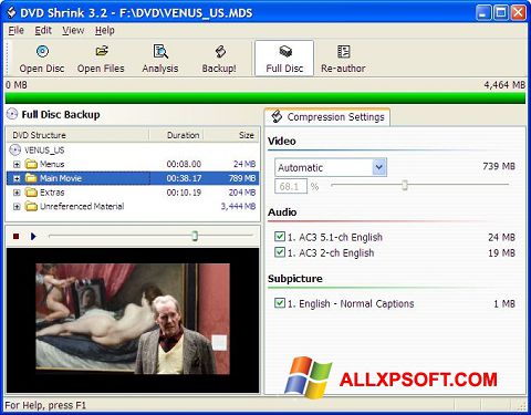 Zrzut ekranu DVD Shrink na Windows XP