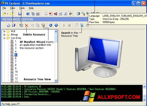 Zrzut ekranu PE Explorer na Windows XP