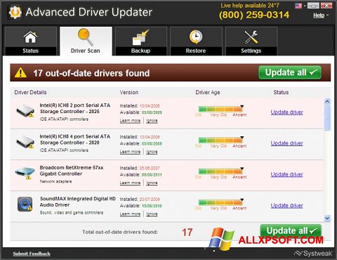 Zrzut ekranu Advanced Driver Updater na Windows XP