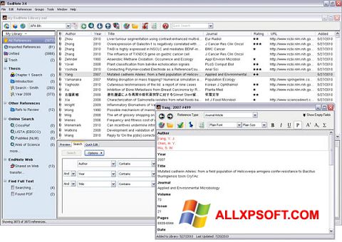 Zrzut ekranu EndNote na Windows XP
