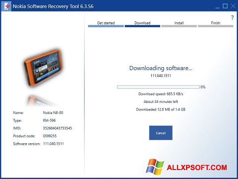 Zrzut ekranu Nokia Software Recovery Tool na Windows XP