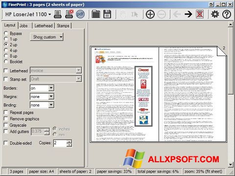 Zrzut ekranu FinePrint na Windows XP