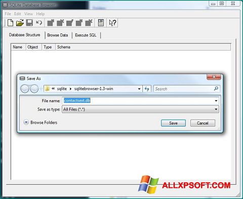 Zrzut ekranu SQLite Database Browser na Windows XP