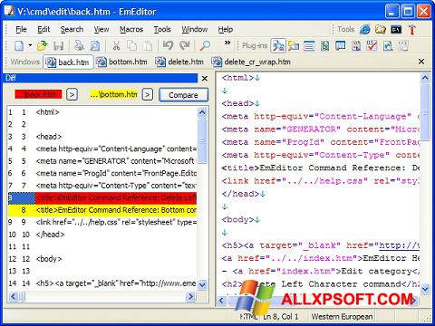 Zrzut ekranu EmEditor na Windows XP