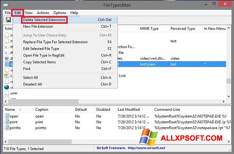 Zrzut ekranu Unassociate File Types na Windows XP