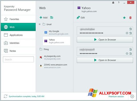 Zrzut ekranu Kaspersky Password Manager na Windows XP