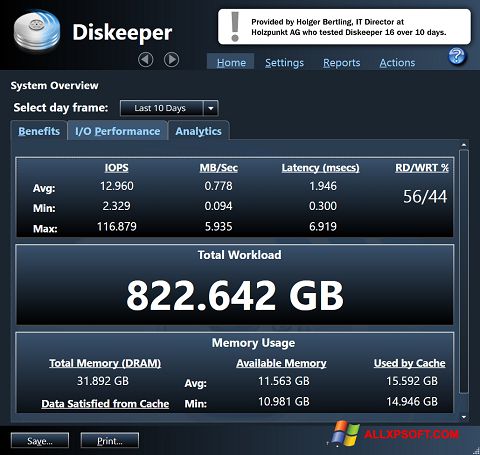 Zrzut ekranu Diskeeper na Windows XP