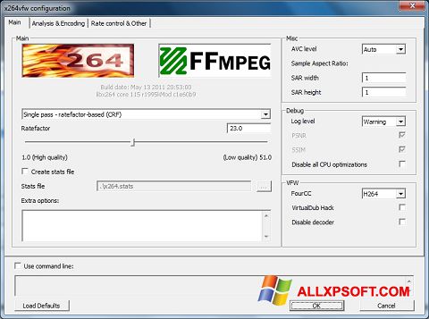 Zrzut ekranu x264 Video Codec na Windows XP