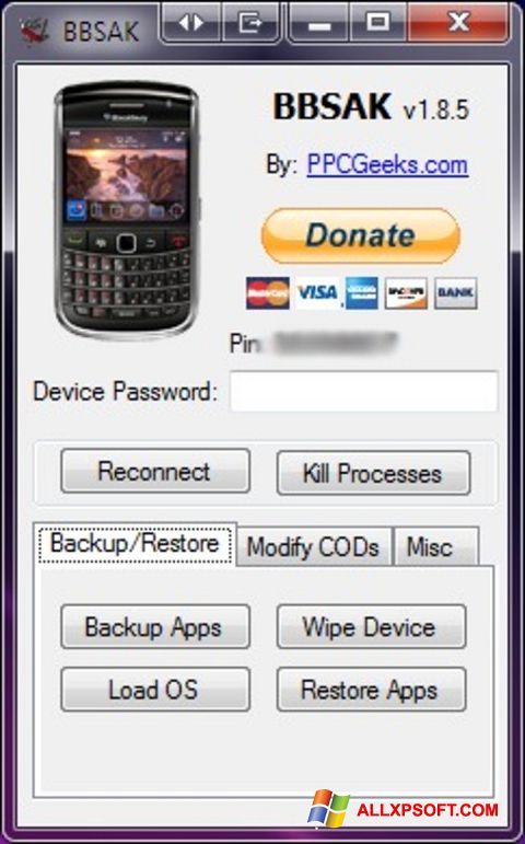 Zrzut ekranu BBSAK na Windows XP