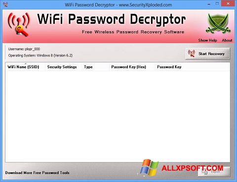 Zrzut ekranu WiFi Password Decryptor na Windows XP