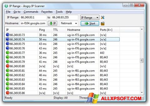 Zrzut ekranu Angry IP Scanner na Windows XP