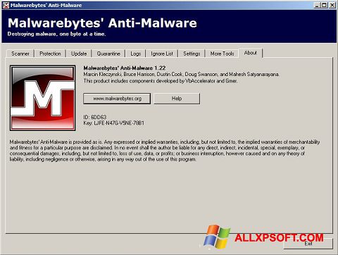 Zrzut ekranu Malwarebytes Anti-Malware Free na Windows XP