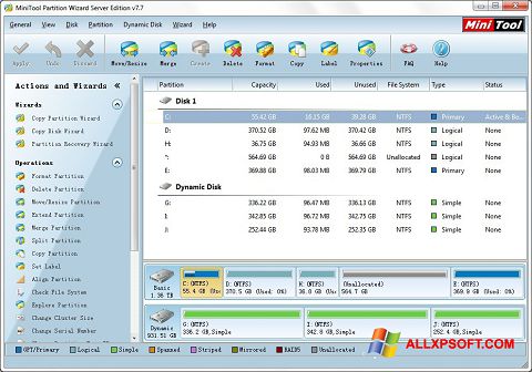 Zrzut ekranu MiniTool Partition Wizard na Windows XP