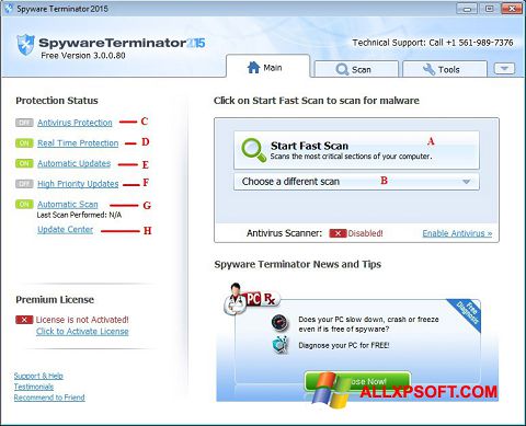Zrzut ekranu Spyware Terminator na Windows XP