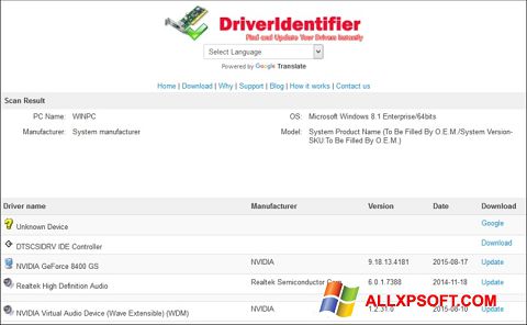 Zrzut ekranu Driver Identifier na Windows XP