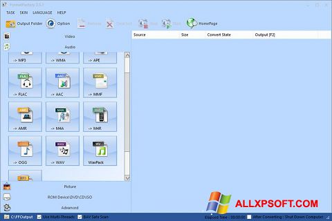 Zrzut ekranu Format Factory na Windows XP