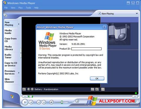 Zrzut ekranu Windows Media Player na Windows XP