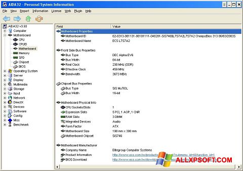 Zrzut ekranu AIDA32 na Windows XP