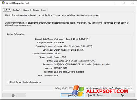 Zrzut ekranu DirectX na Windows XP