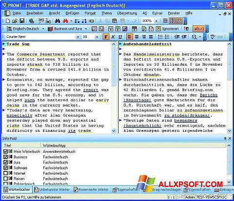 Zrzut ekranu PROMT na Windows XP