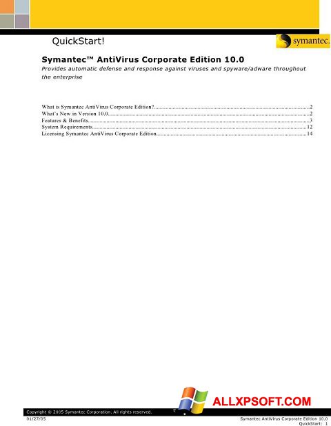 Zrzut ekranu Symantec Antivirus Corporate Edition na Windows XP