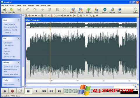 Zrzut ekranu WavePad Sound Editor na Windows XP