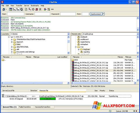Zrzut ekranu FileZilla na Windows XP