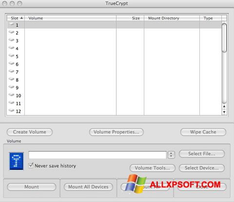 Zrzut ekranu TrueCrypt na Windows XP