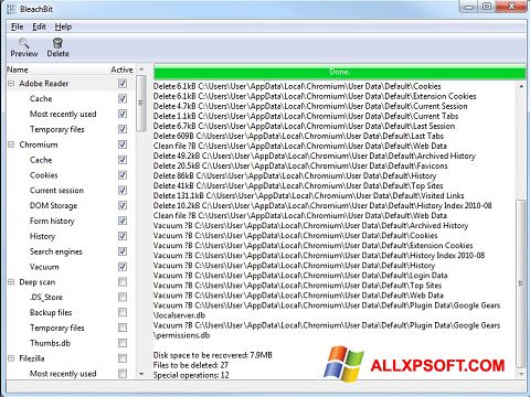 Zrzut ekranu BleachBit na Windows XP