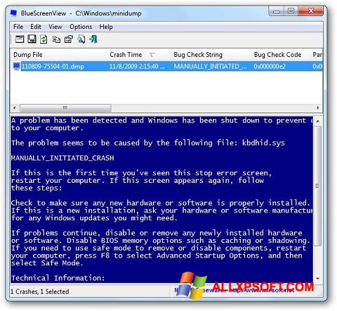 Zrzut ekranu BlueScreenView na Windows XP
