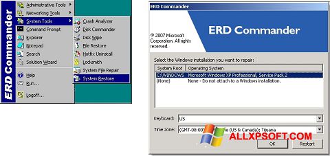 Zrzut ekranu ERD Commander na Windows XP