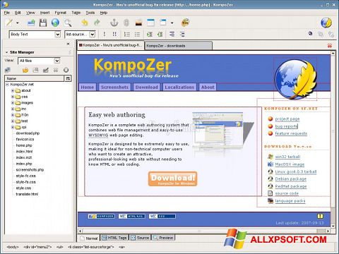 Zrzut ekranu KompoZer na Windows XP