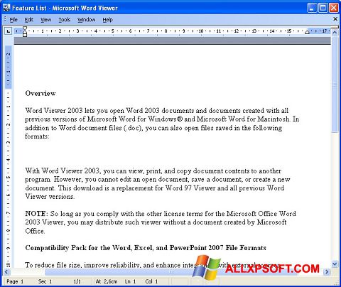 Zrzut ekranu Word Viewer na Windows XP