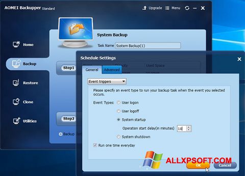 Zrzut ekranu AOMEI Backupper na Windows XP