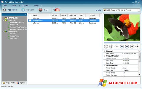 Zrzut ekranu Any Video Converter na Windows XP