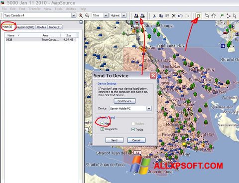 Zrzut ekranu MapSource na Windows XP