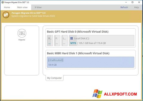 Zrzut ekranu Paragon Migrate OS to SSD na Windows XP