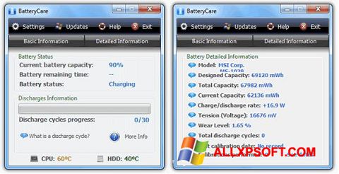 Zrzut ekranu BatteryCare na Windows XP