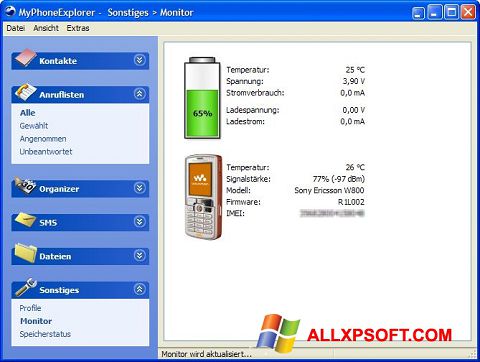Zrzut ekranu MyPhoneExplorer na Windows XP