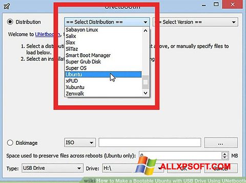 Zrzut ekranu UNetbootin na Windows XP