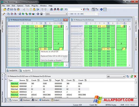 Zrzut ekranu Hex Workshop na Windows XP