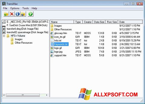Zrzut ekranu TransMac na Windows XP