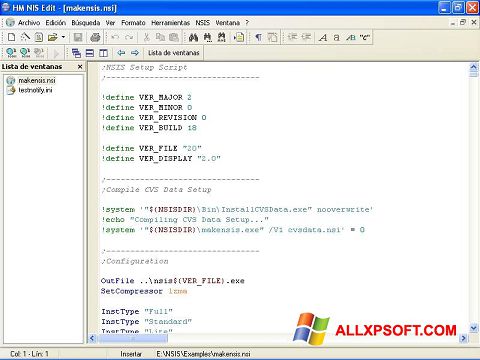 Zrzut ekranu NSIS na Windows XP