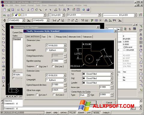 Zrzut ekranu ZWCAD na Windows XP