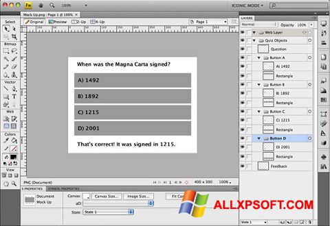 Zrzut ekranu Adobe Fireworks na Windows XP