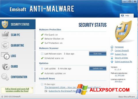 Zrzut ekranu Emsisoft Anti-Malware na Windows XP