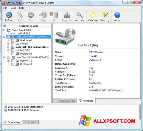 Zrzut ekranu Active KillDisk na Windows XP
