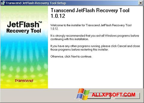 Zrzut ekranu JetFlash Recovery Tool na Windows XP